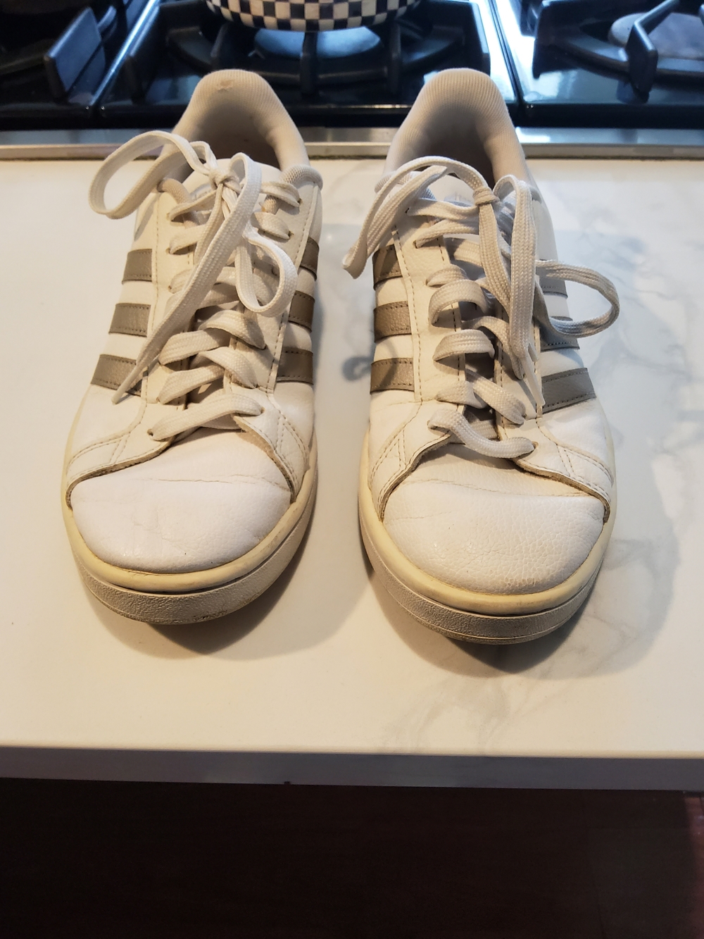 Adidas White Sneakers with GRAY  Stripes
